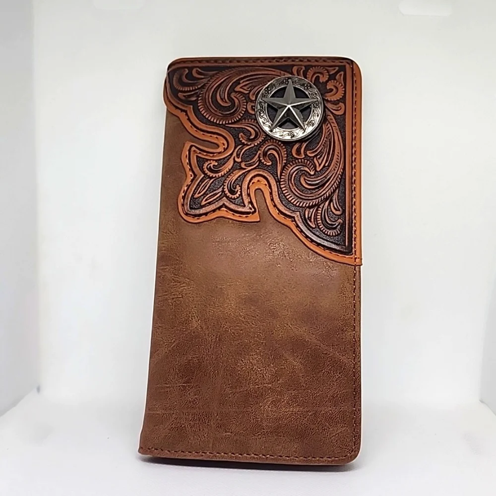 Lone 🌟 Star Concho Long Bifold PU Leather Wallet Montana West